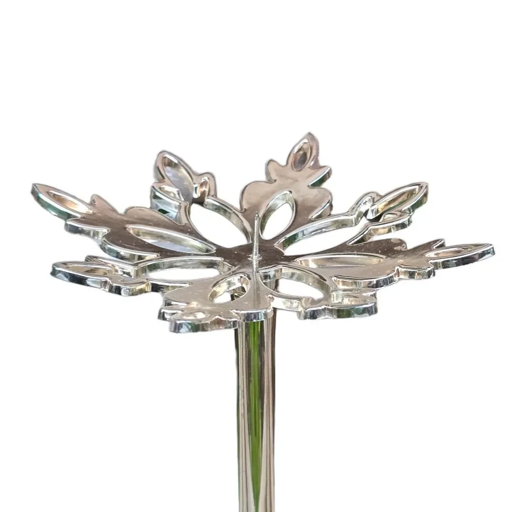 Vintage Silver Plated Snowflake Candle Holder Pedestal Taper Stand Christmas